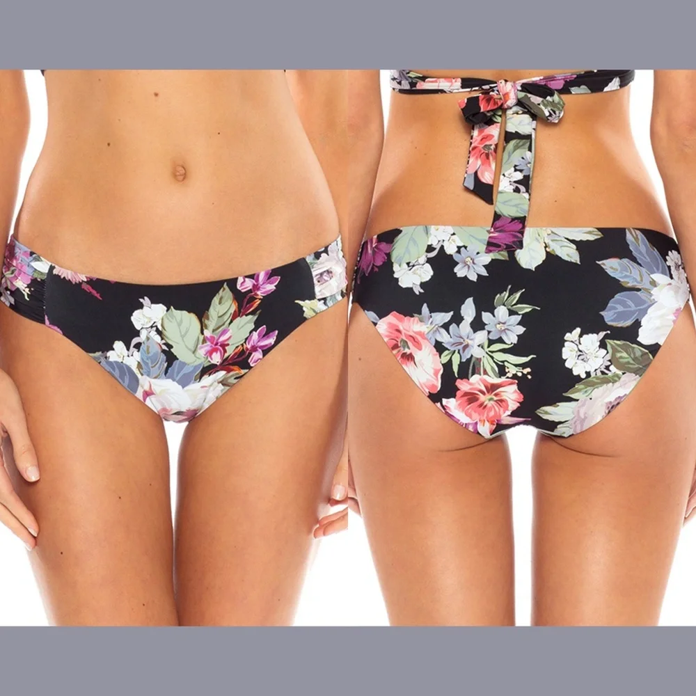 NEW Becca [ Small ]‎ Spring Fling Wrap Top + Bikini Bottoms in Black Floral